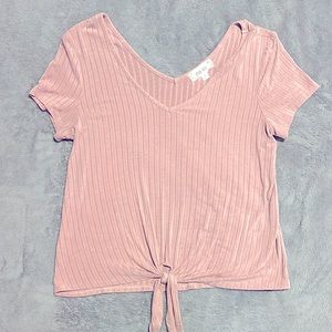 PINK ROSE front tie tee, size medium, color: pink